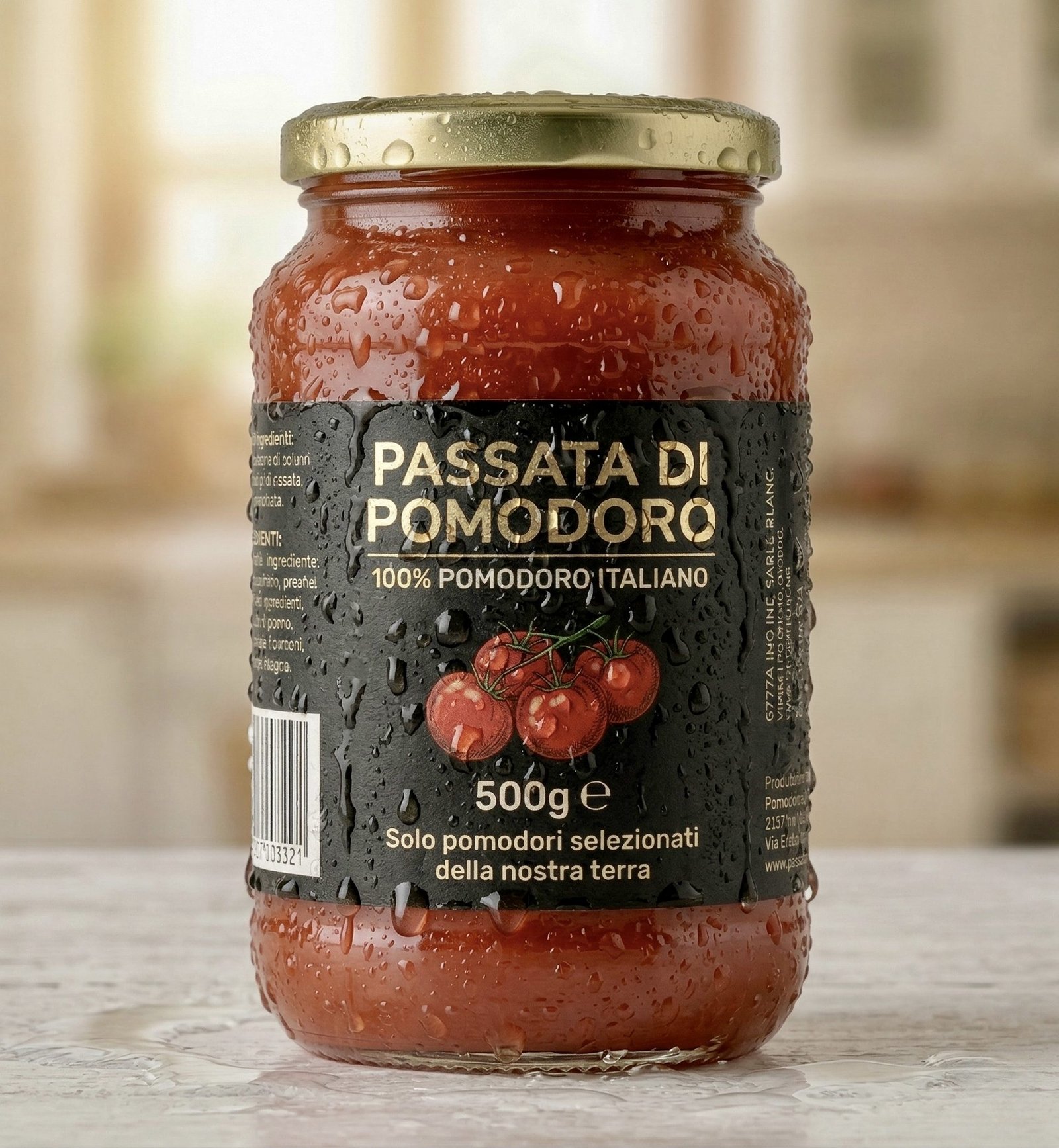 Passata di pomodoro con etichetta resistente all'acqua